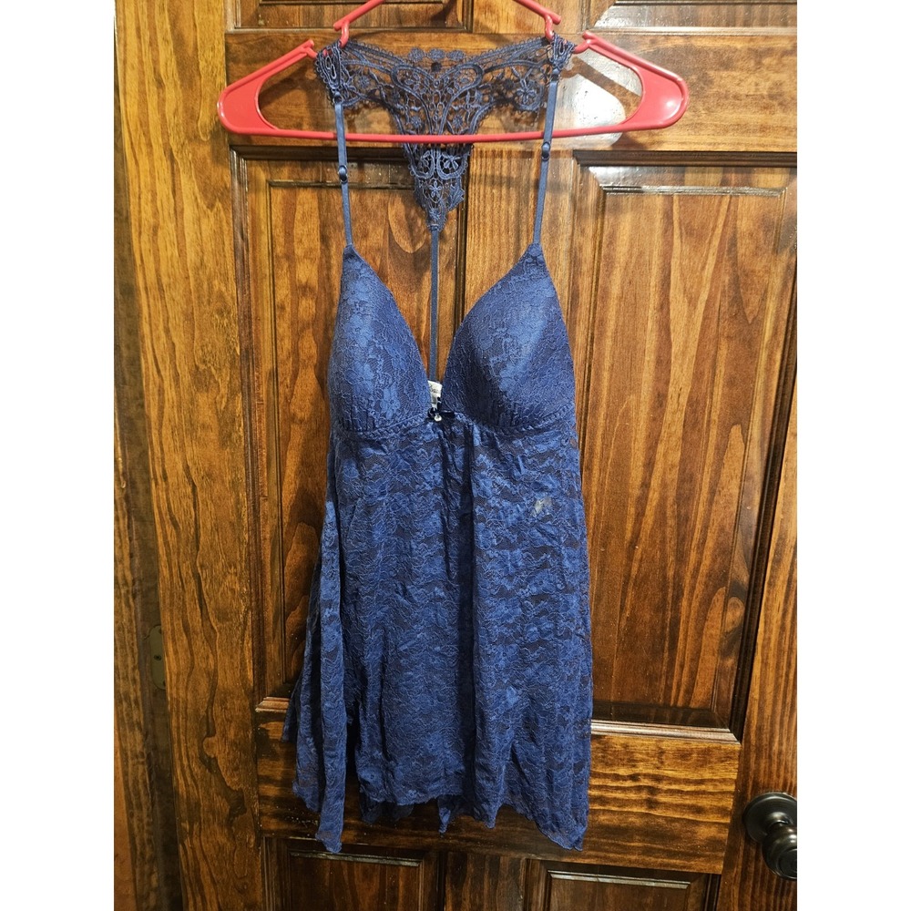 Linea Donatella Blue Lace Chemise Nightie Handkerchief Hem COF086 Large